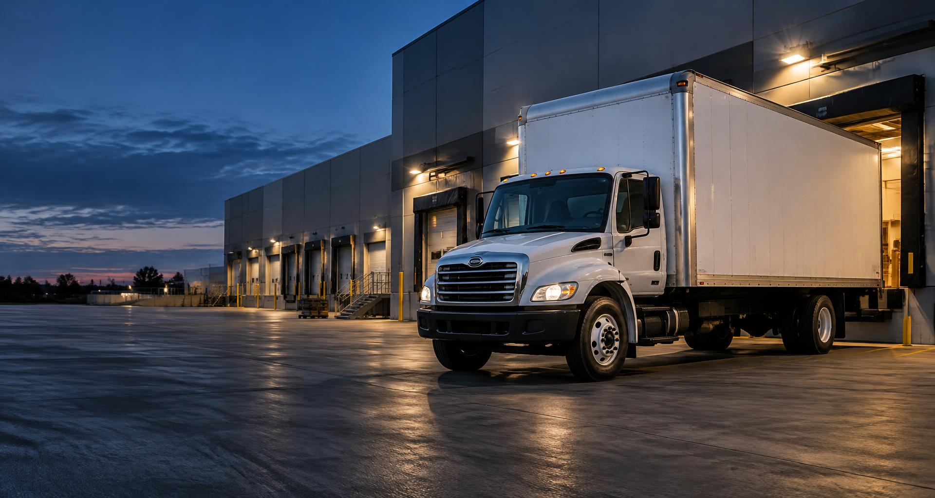 26-foot box truck at a modern distribution center